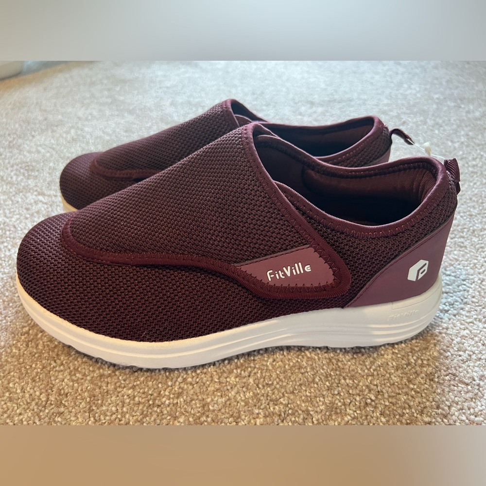 Fit Ville Women's Comfortable Shoes 11 Wide Burgundy Slip-on Adjustable